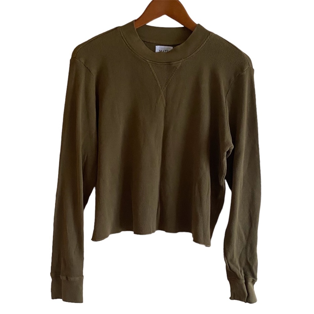 Mate The Label Woman Size L Long Sleeve Cropped Crew Neck Thermal Shirt Organic